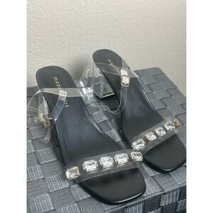 Madden Women's Size 6.5 Heels Clear Acrylic Block Heel Sandals Rhinestones